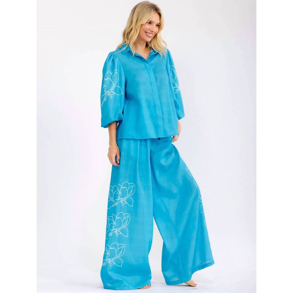 NEW LITTLE SECRET OF MINE floral wide leg pants set in ocean escape